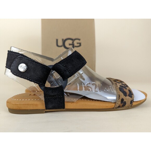 UGG Rynell Leopard Flat Sandals Womens 6M Black Leopard Ankle Strap Shoes NWB - Picture 13 of 13